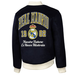 Real Madrid Sport Design Sweden Free Kick Wool Varsity Jacket - Navy