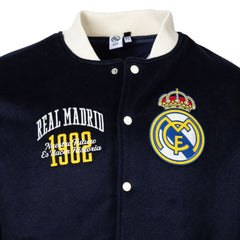 Real Madrid Sport Design Sweden Free Kick Wool Varsity Jacket - Navy