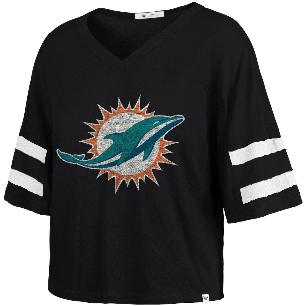 Miami Dolphins '47 Women's Premier Scout Cropped V-Neck T-Shirt Black - 47 brand