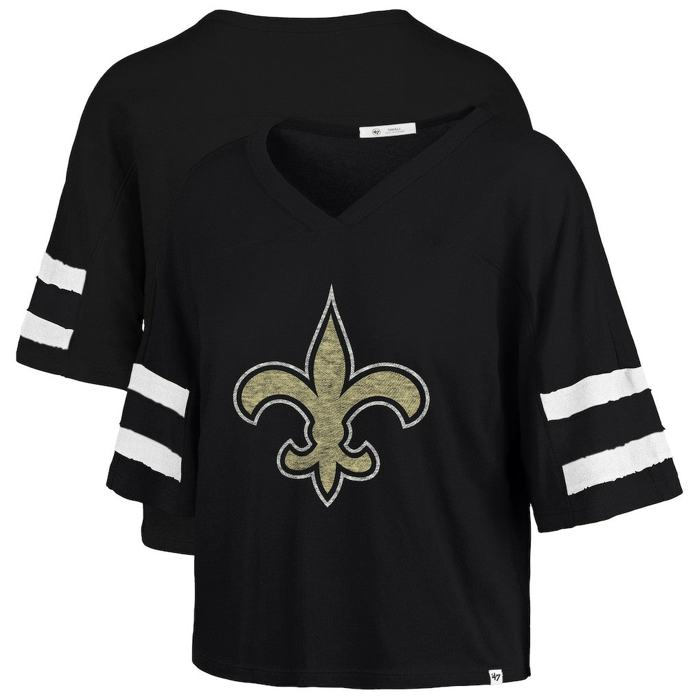 New Orleans Saints '47 Women's Premier Scout Cropped V-Neck T-Shirt Black - 47 brand