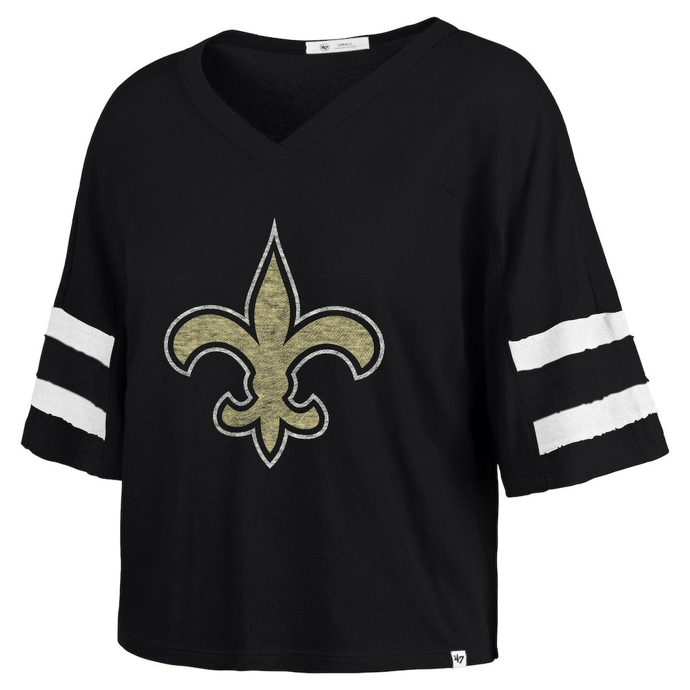 New Orleans Saints '47 Women's Premier Scout Cropped V-Neck T-Shirt Black - 47 brand