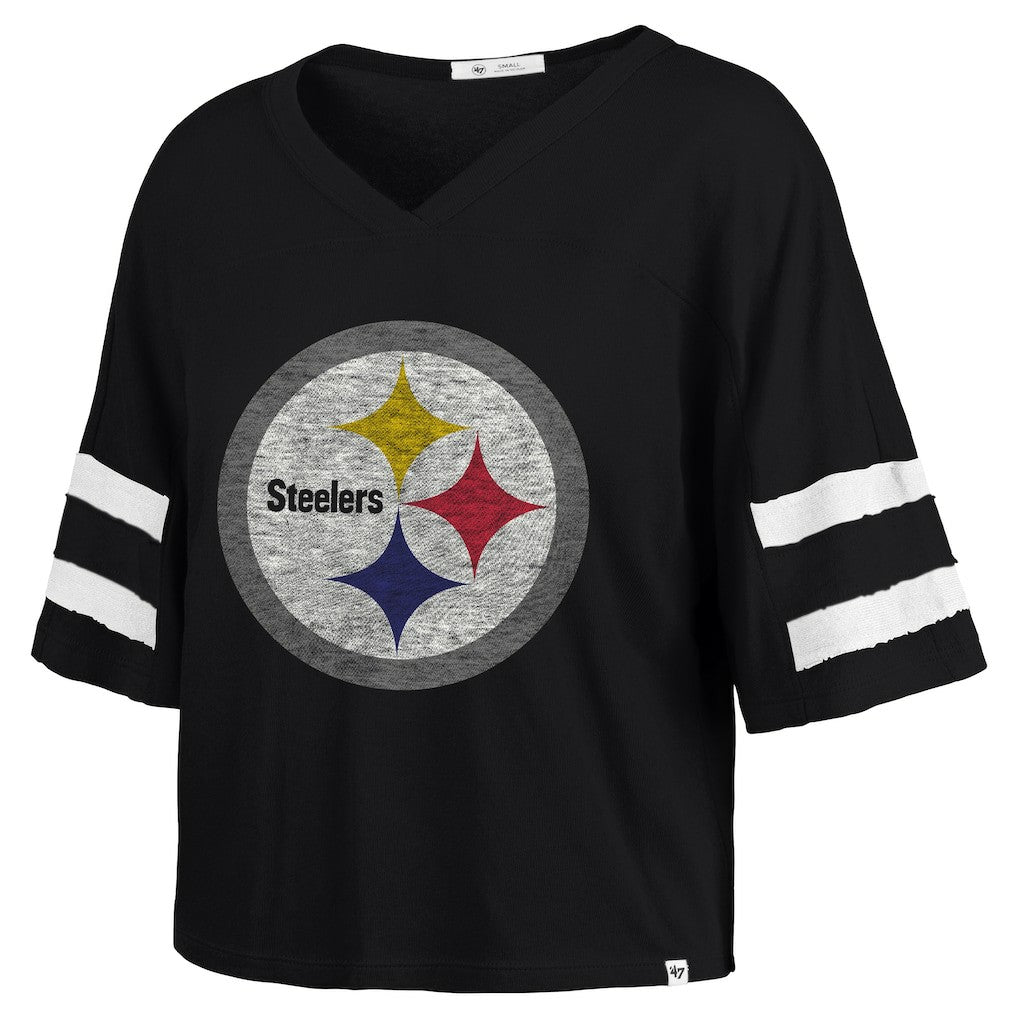 Pittsburgh Steelers '47 Women's Premier Scout Cropped V-Neck T-Shirt Black - 47 brand