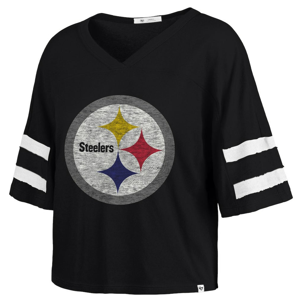 Pittsburgh Steelers '47 Women's Premier Scout Cropped V-Neck T-Shirt Black - 47 brand