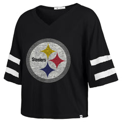 Pittsburgh Steelers '47 Women's Premier Scout Cropped V-Neck T-Shirt Black - 47 brand