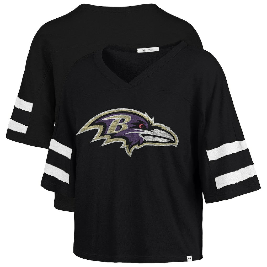 Baltimore Ravens '47 Women's Premier Scout Cropped V-Neck T-Shirt Black - 47 brand