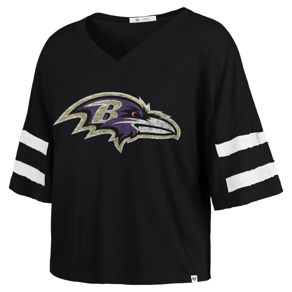 Baltimore Ravens '47 Women's Premier Scout Cropped V-Neck T-Shirt Black - 47 brand