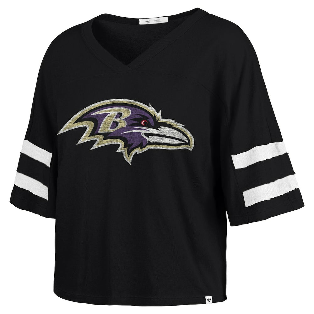 Baltimore Ravens '47 Women's Premier Scout Cropped V-Neck T-Shirt Black - 47 brand