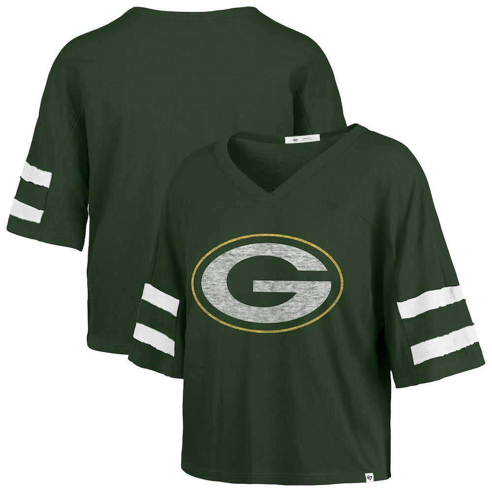 Green Bay Packers '47 Women's Premier Scout Cropped V-Neck T-Shirt Green - 47 brand