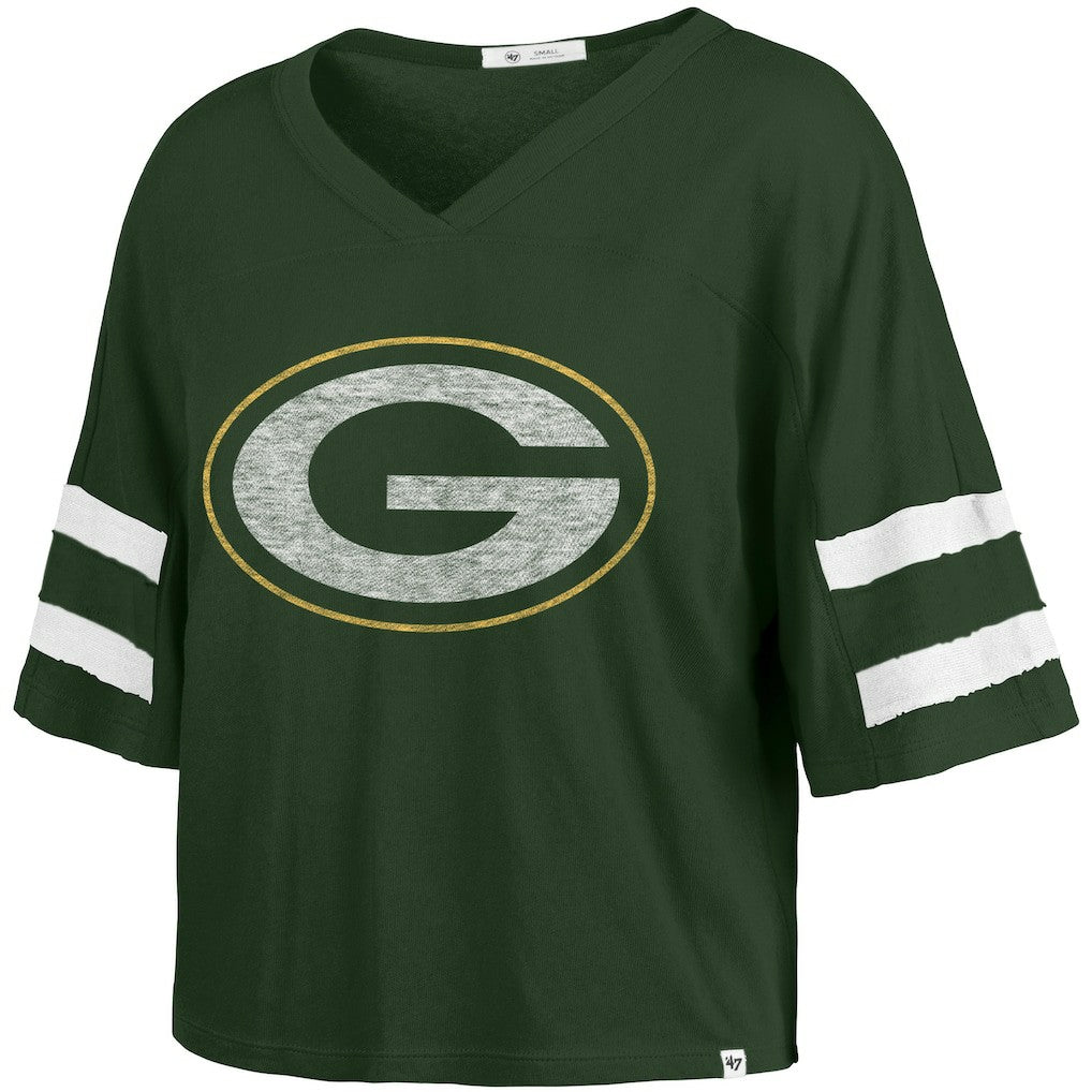 Green Bay Packers '47 Women's Premier Scout Cropped V-Neck T-Shirt Green - 47 brand