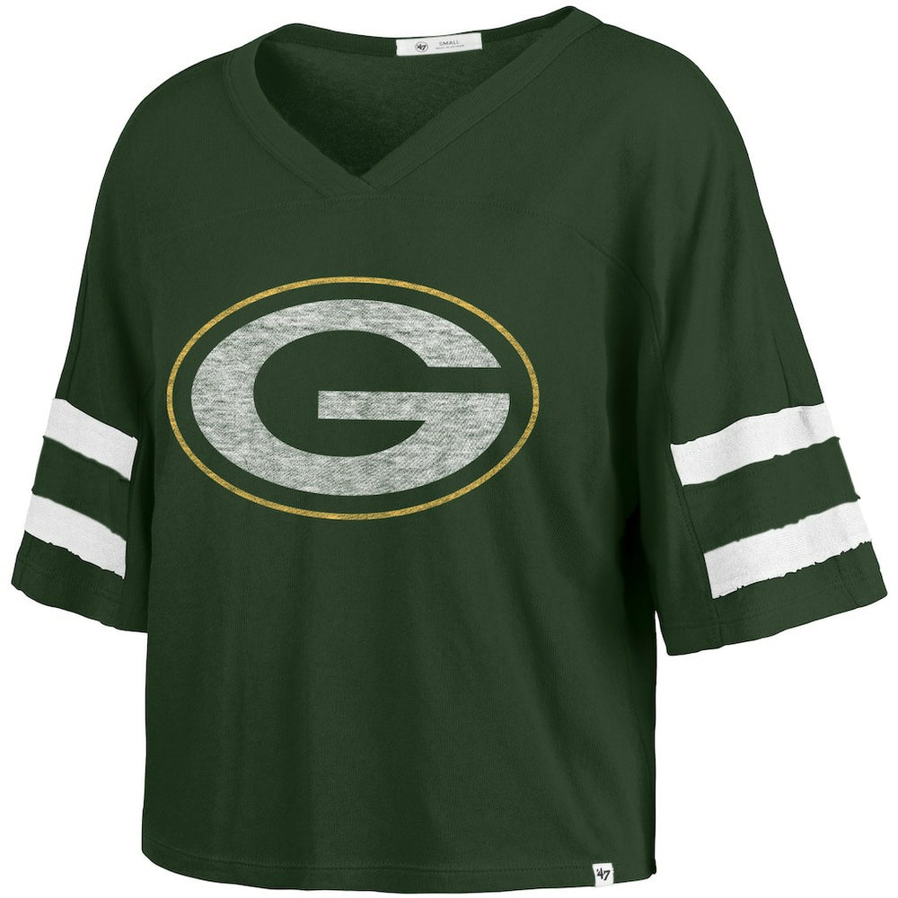 Green Bay Packers '47 Women's Premier Scout Cropped V-Neck T-Shirt Green - 47 brand