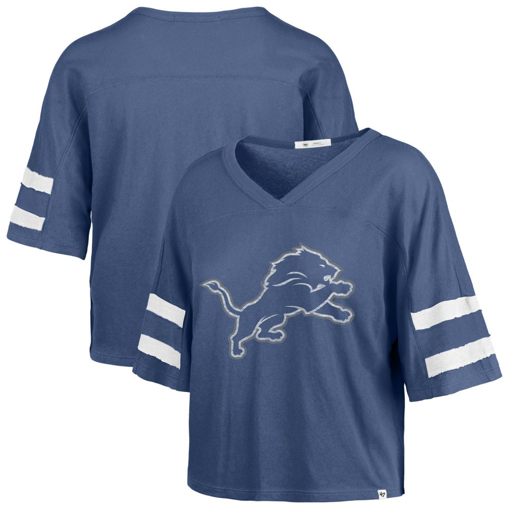 Detroit Lions '47 Women's Premier Scout Cropped V-Neck T-Shirt Blue - 47 brand