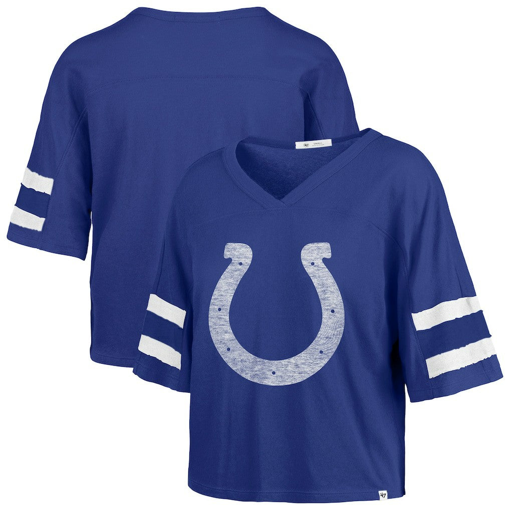 Indianapolis Colts '47 Women's Premier Scout Cropped V-Neck T-Shirt Royal - 47 brand