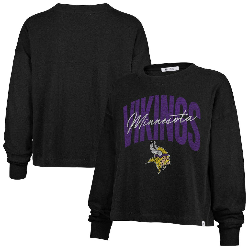 Minnesota Vikings '47 Women's Muse Sydney Long Sleeve Cropped T-Shirt Black - 47 brand