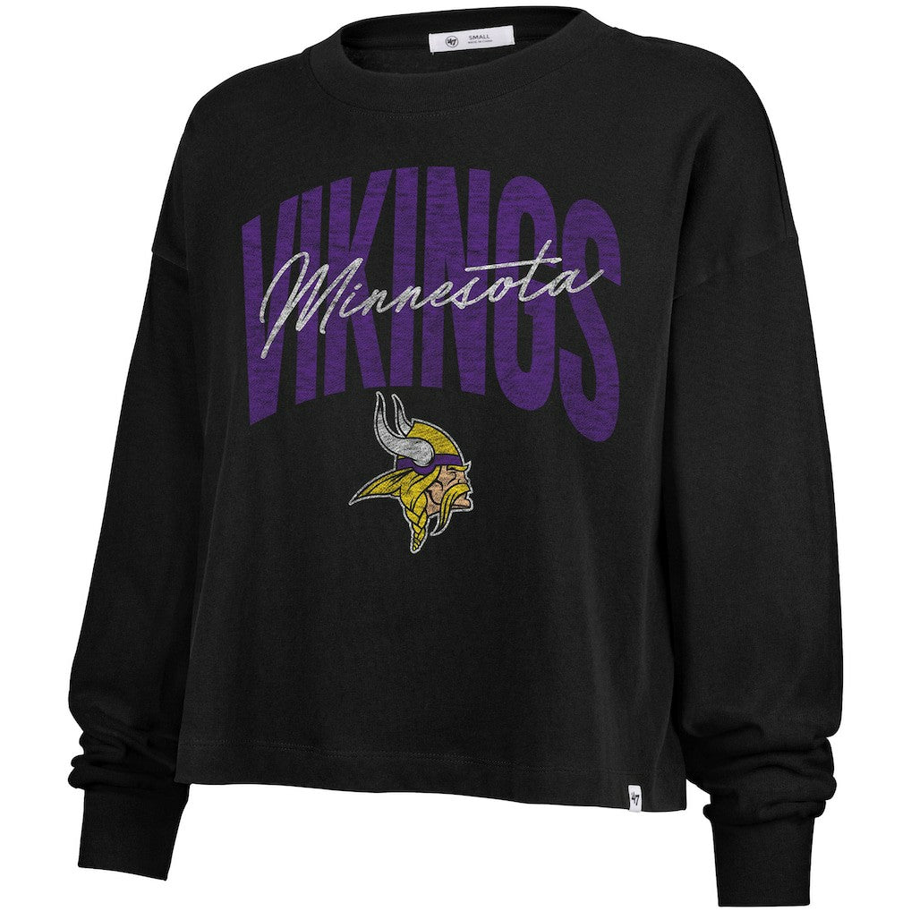 Minnesota Vikings '47 Women's Muse Sydney Long Sleeve Cropped T-Shirt Black - 47 brand