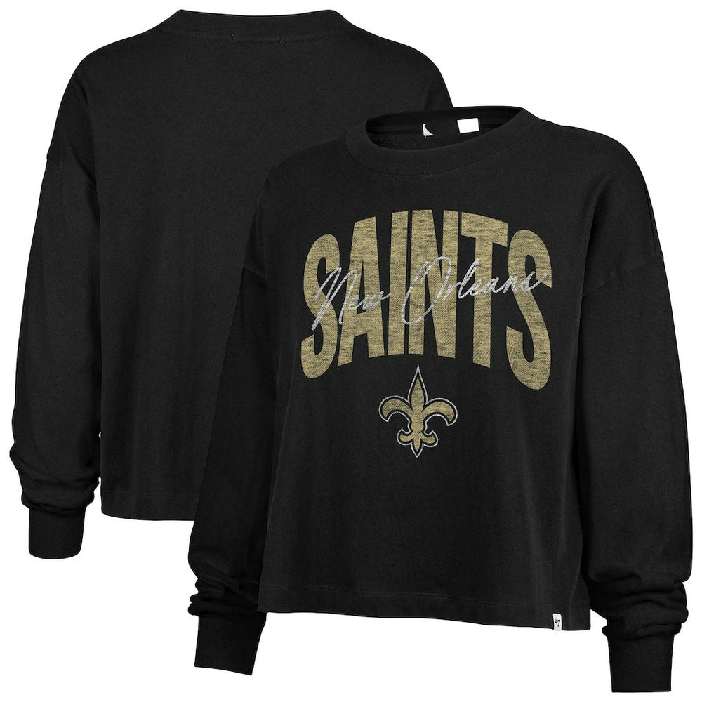 New Orleans Saints '47 Women's Muse Sydney Long Sleeve Cropped T-Shirt Black - 47 brand