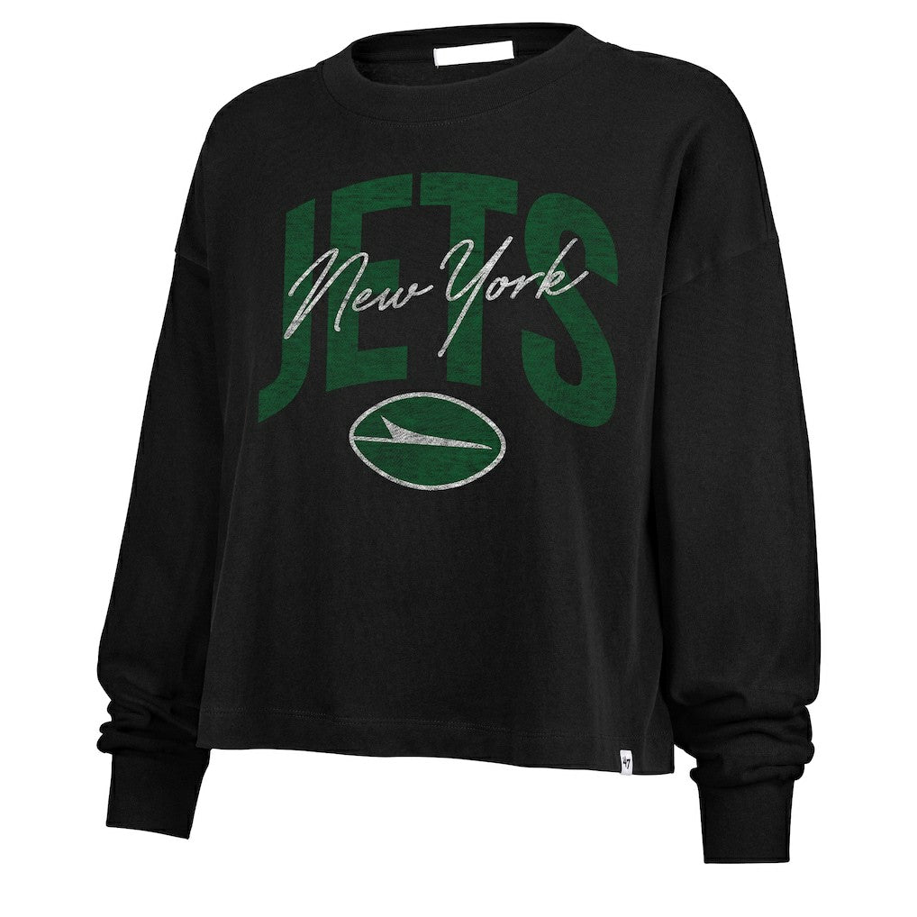 New York Jets '47 Women's Muse Sydney Long Sleeve Cropped T-Shirt Black - 47 brand