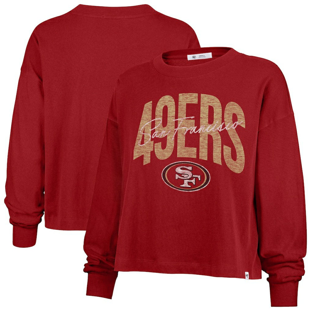San Francisco 49ers '47 Women's Muse Sydney Long Sleeve Cropped T-Shirt Scarlet - 47 brand