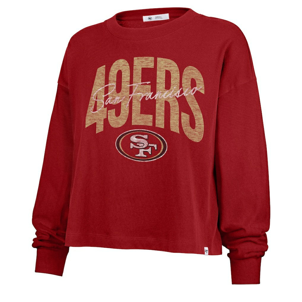 San Francisco 49ers '47 Women's Muse Sydney Long Sleeve Cropped T-Shirt Scarlet - 47 brand