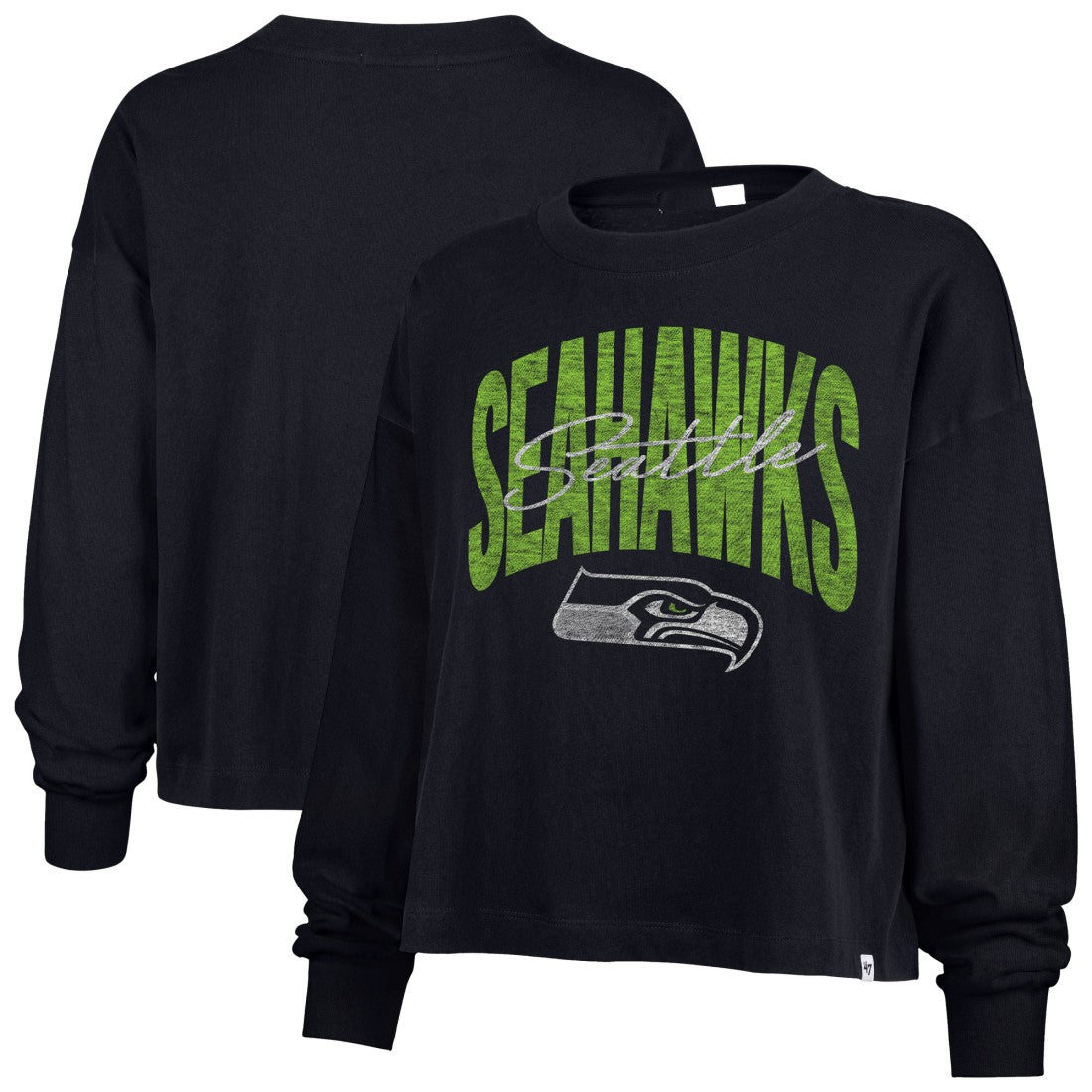 Seattle Seahawks '47 Women's Muse Sydney Long Sleeve Cropped T-Shirt College Navy - 47 brand