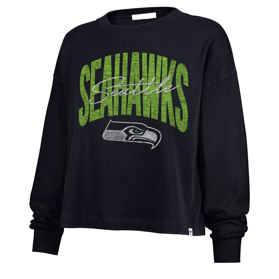 Seattle Seahawks '47 Women's Muse Sydney Long Sleeve Cropped T-Shirt College Navy - 47 brand