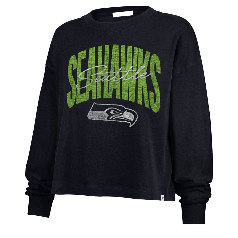 Seattle Seahawks '47 Women's Muse Sydney Long Sleeve Cropped T-Shirt College Navy - 47 brand