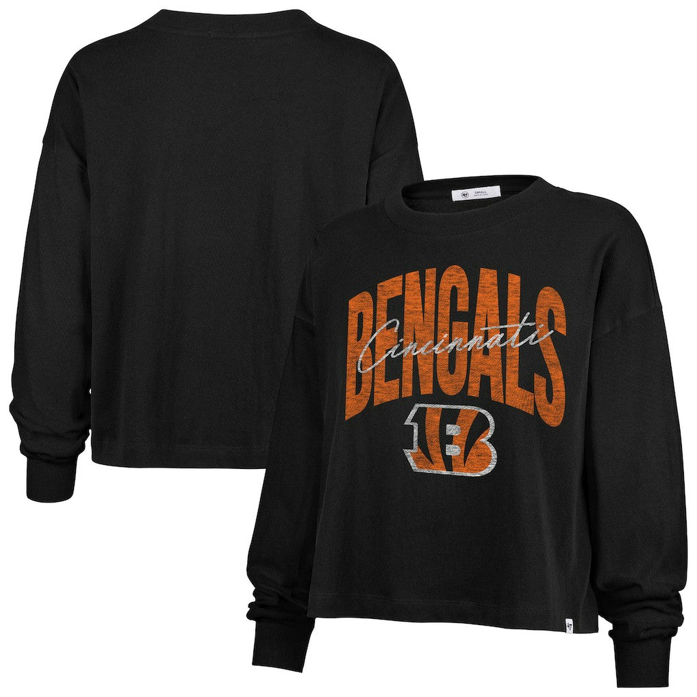 Cincinnati Bengals '47 Women's Muse Sydney Long Sleeve Cropped T-Shirt Black - 47 brand