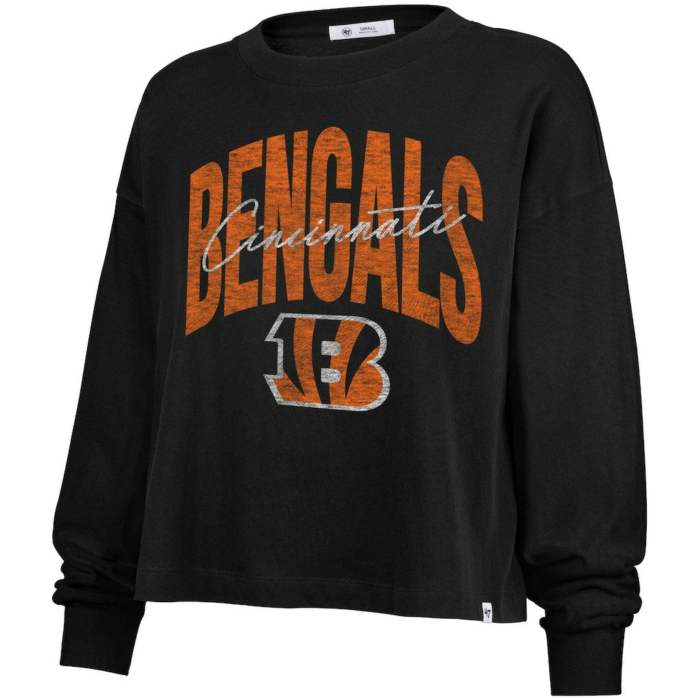 Cincinnati Bengals '47 Women's Muse Sydney Long Sleeve Cropped T-Shirt Black - 47 brand