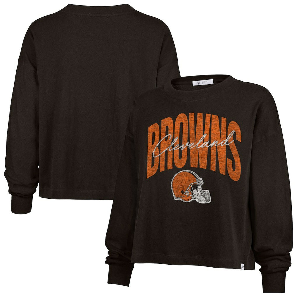 Cleveland Browns '47 Women's Muse Sydney Long Sleeve Cropped T-Shirt Brown - 47 brand