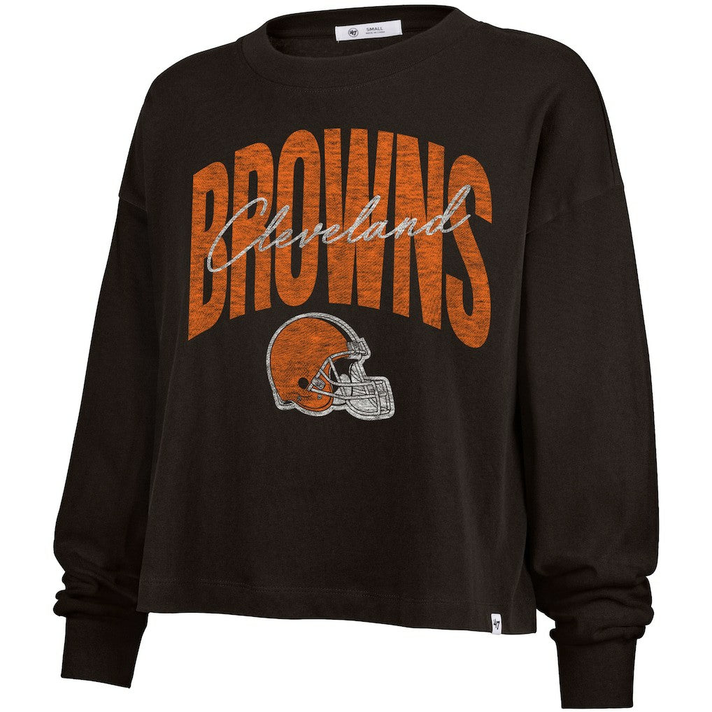 Cleveland Browns '47 Women's Muse Sydney Long Sleeve Cropped T-Shirt Brown - 47 brand