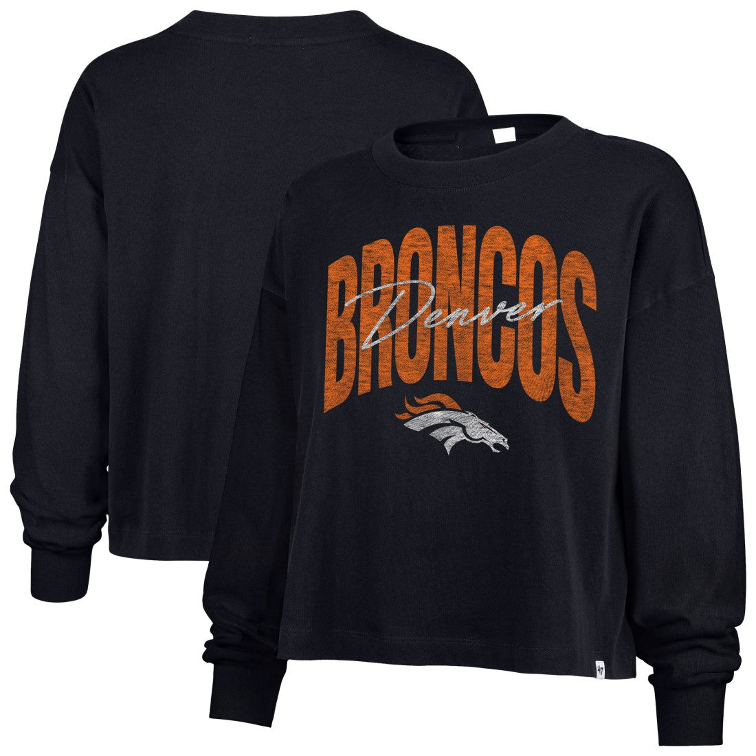 Denver Broncos '47 Women's Muse Sydney Long Sleeve Cropped T-Shirt Navy - 47 brand