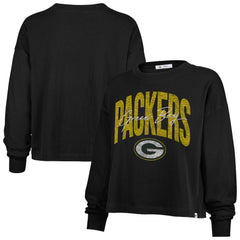 Green Bay Packers '47 Women's Muse Sydney Long Sleeve Cropped T-Shirt Black - 47 brand