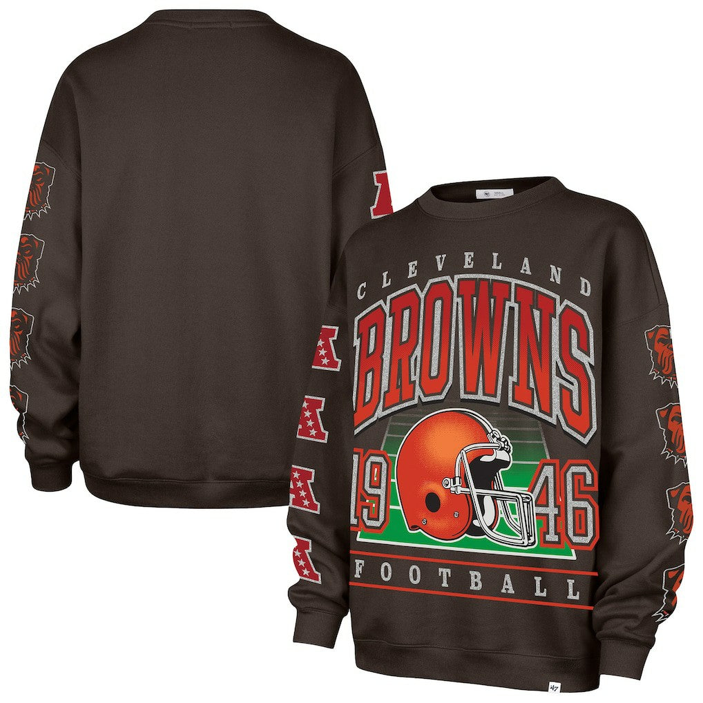 Cleveland Browns '47 Women's Go Big Oversized Pullover Sweatshirt Brown - 47 brand