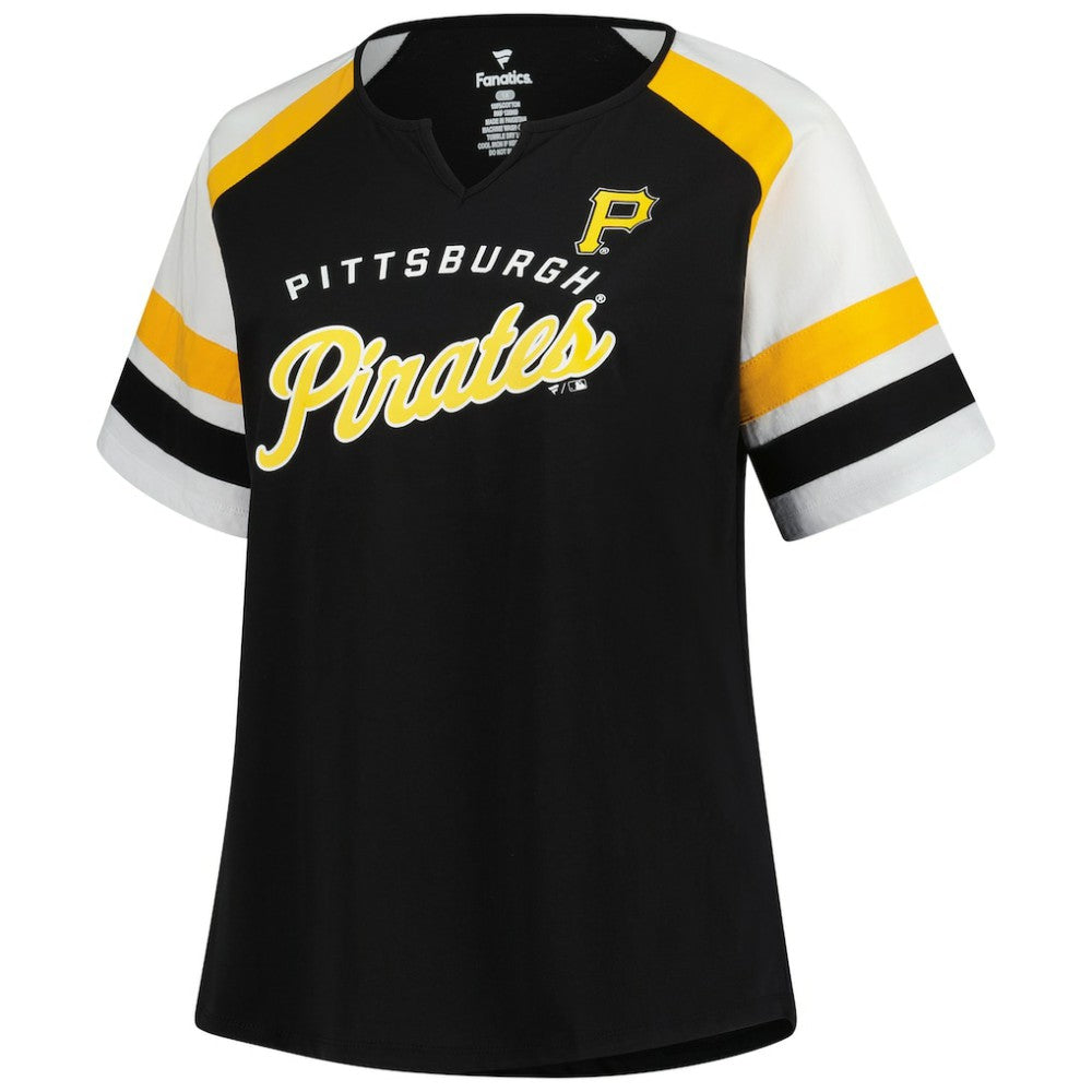 Pittsburgh Pirates Profile Women's Plus Sized Arched Notch Neck T-Shirt Sale
