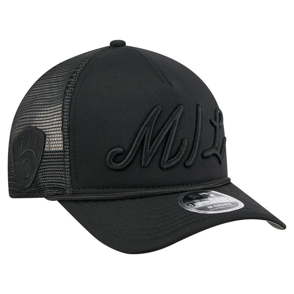 Milwaukee Brewers New Era City Initial 9FORTY A-Frame M-Crown Adjustable Trucker Hat discount