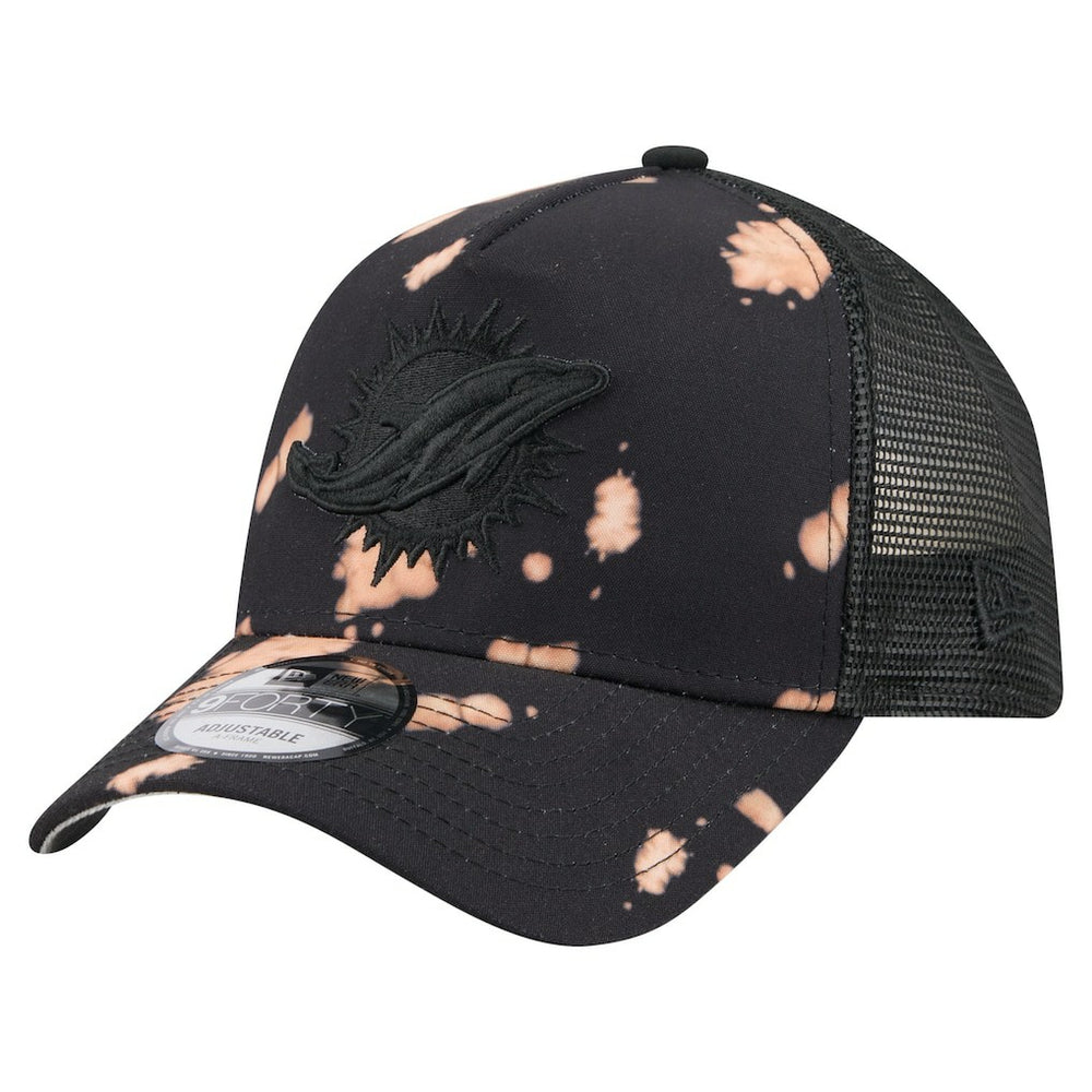 Miami Dolphins New Era Bleached 9FORTY A-Frame Adjustable Hat Black - NFL