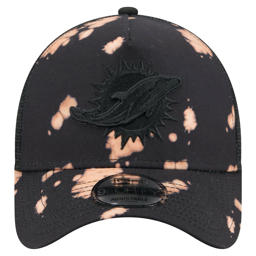 Miami Dolphins New Era Bleached 9FORTY A-Frame Adjustable Hat Black - NFL