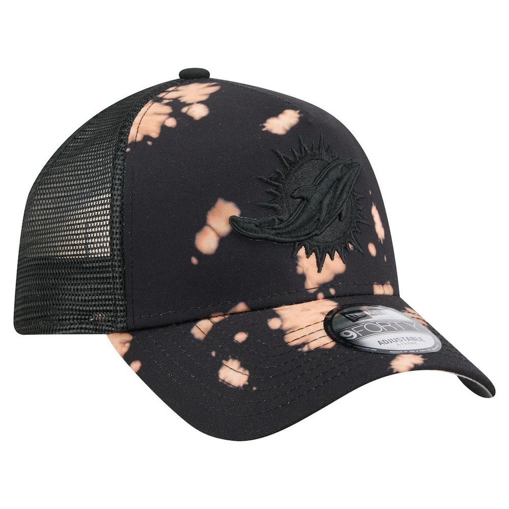 Miami Dolphins New Era Bleached 9FORTY A-Frame Adjustable Hat Black - NFL
