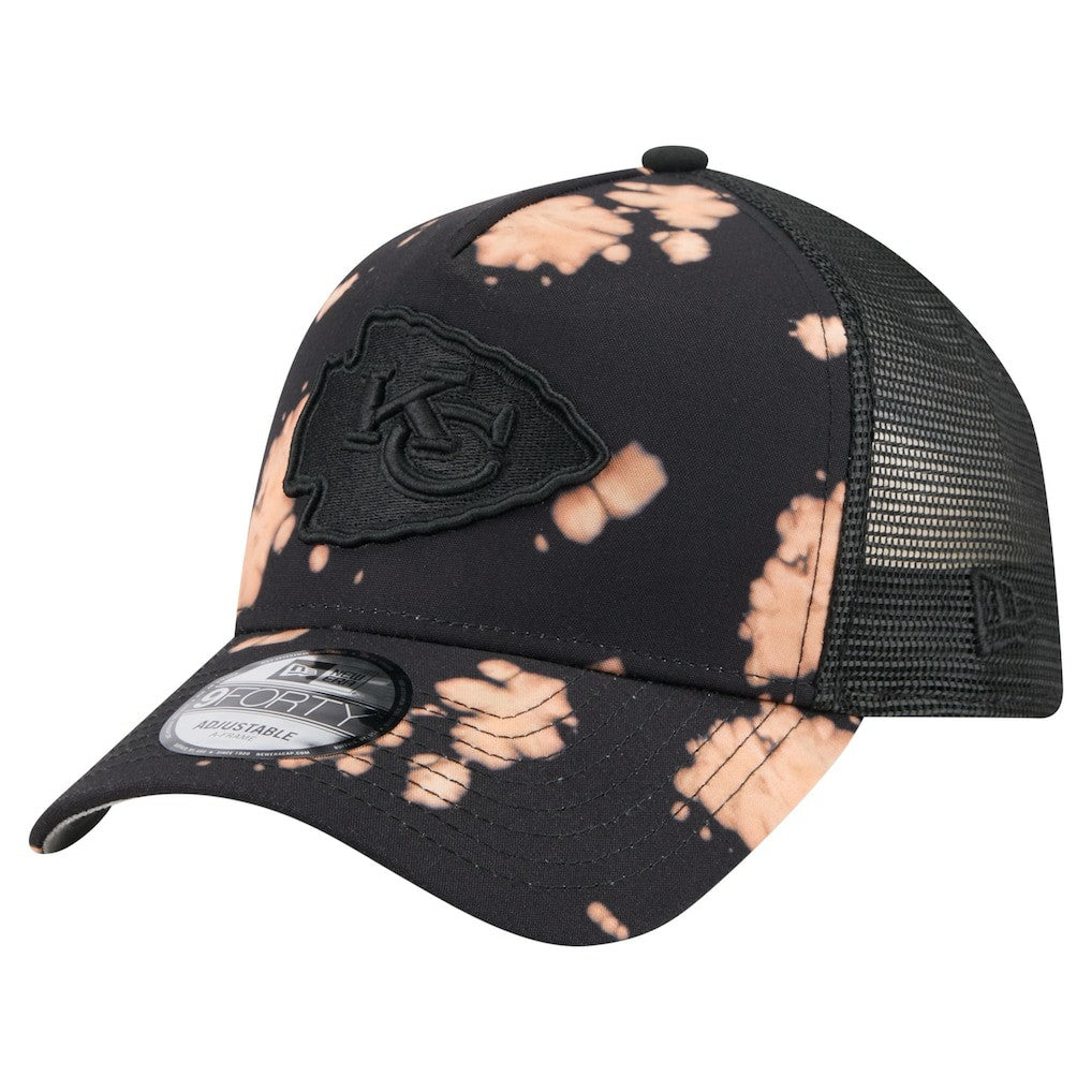 Kansas City Chiefs New Era Bleached 9FORTY A-Frame Adjustable Hat Black - NFL