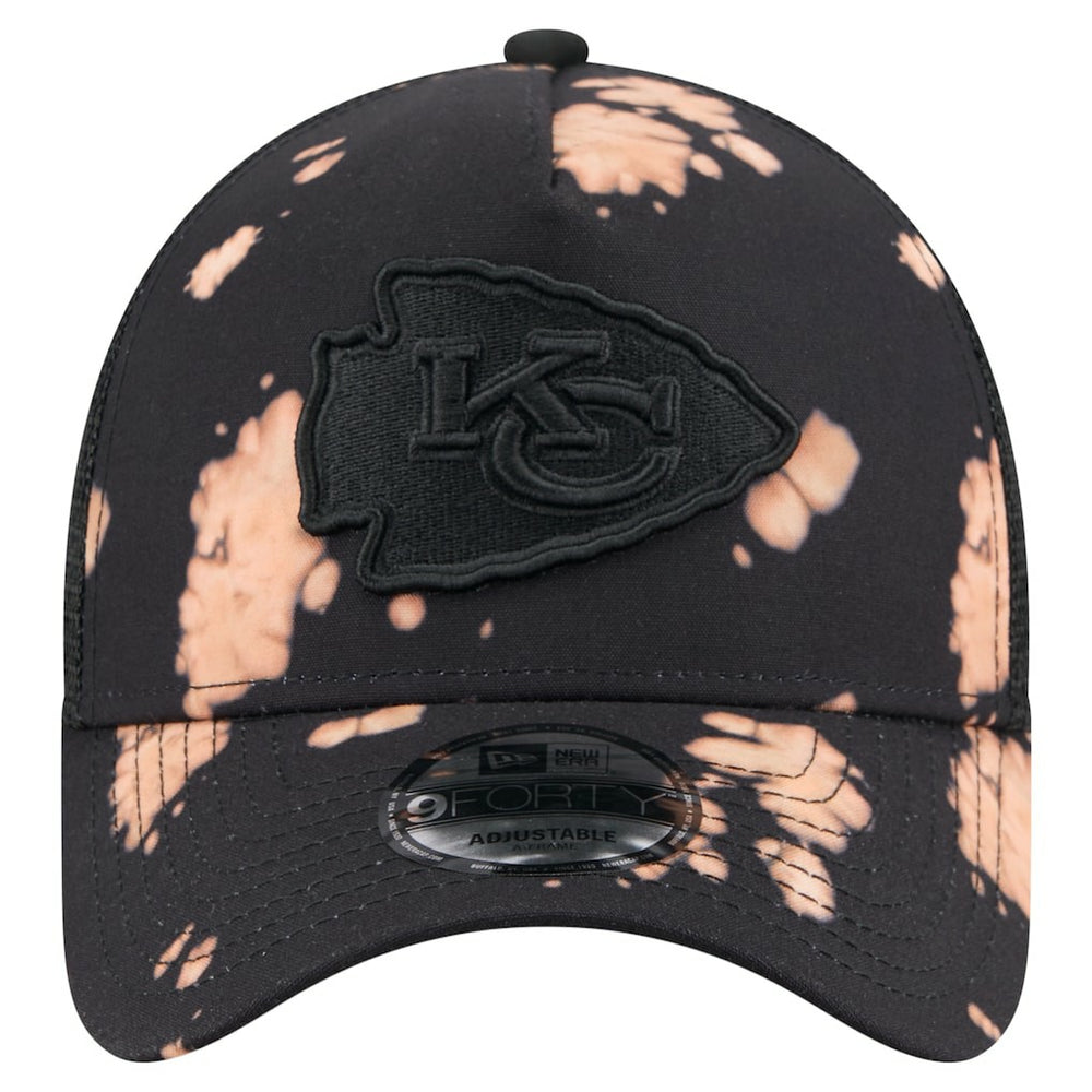 Kansas City Chiefs New Era Bleached 9FORTY A-Frame Adjustable Hat Black - NFL