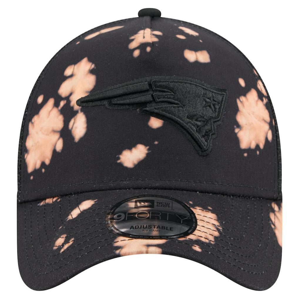 New England Patriots New Era Bleached 9FORTY A-Frame Adjustable Hat Black - NFL