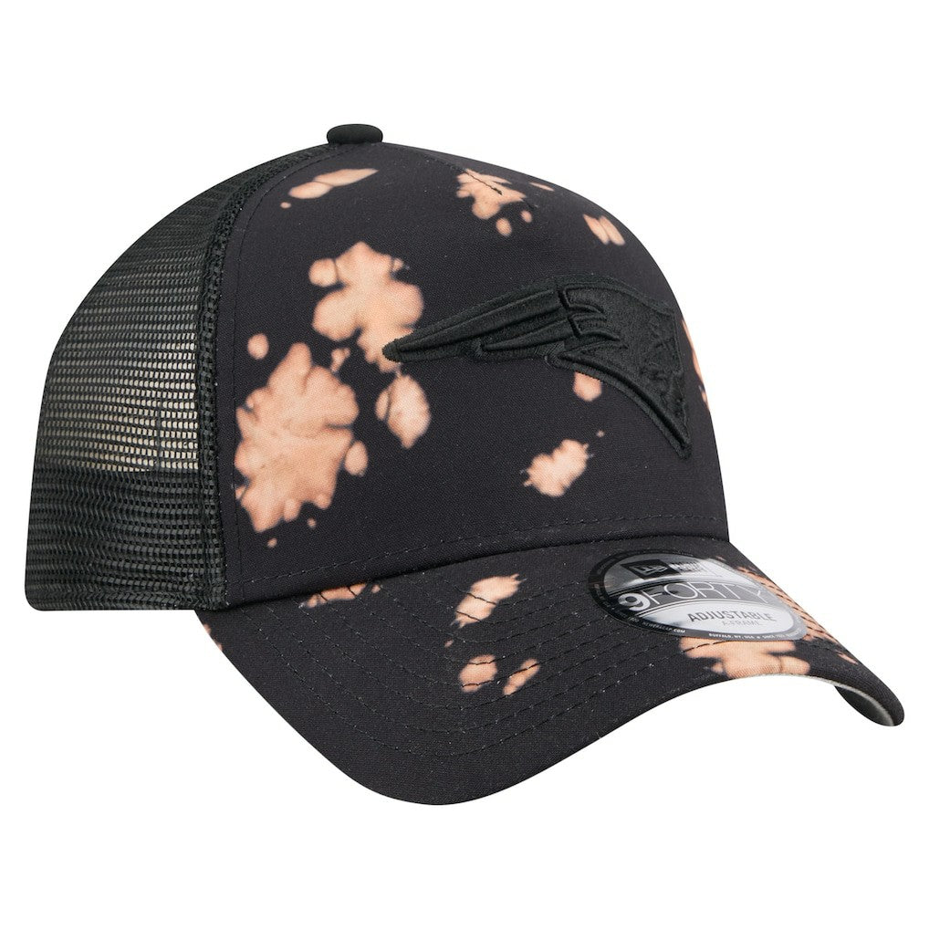 New England Patriots New Era Bleached 9FORTY A-Frame Adjustable Hat Black - NFL