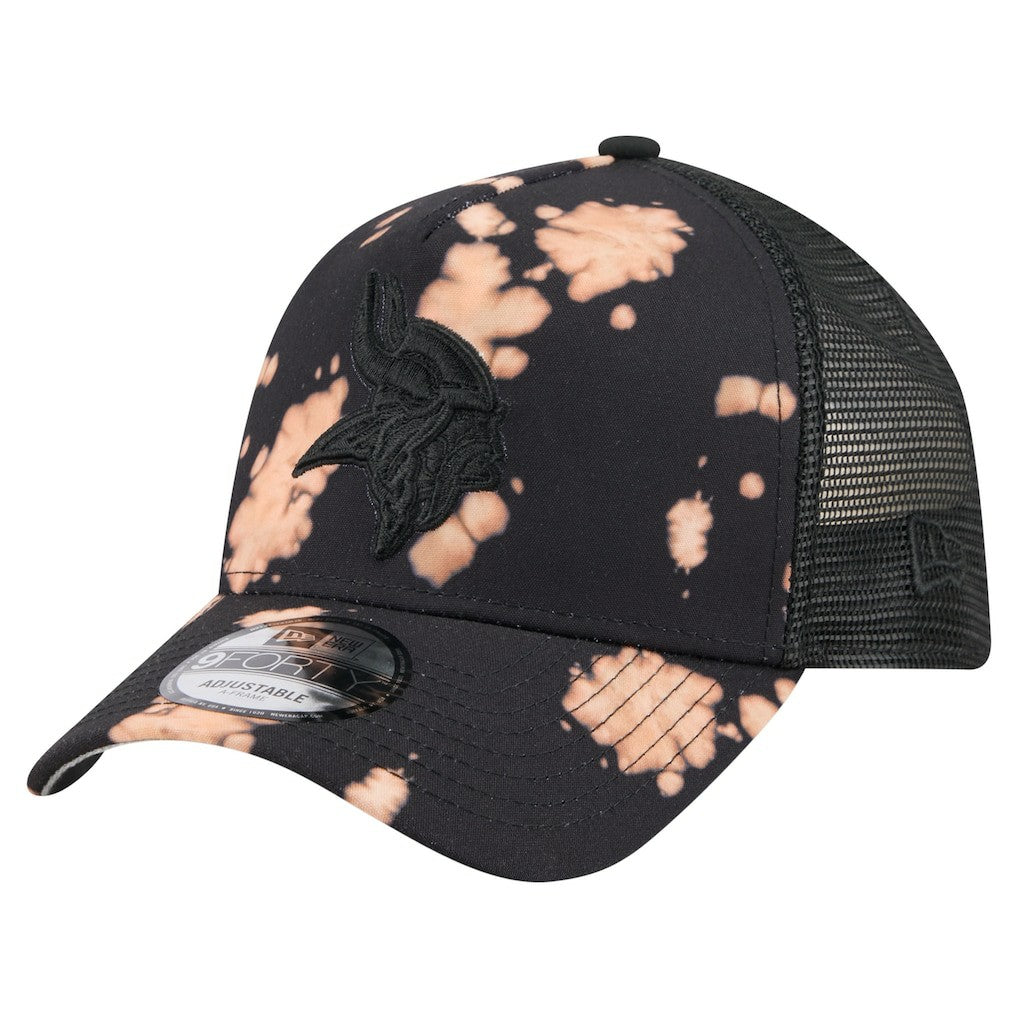 Minnesota Vikings New Era Bleached A-Frame 9FORTY Trucker Adjustable Hat Black - NFL