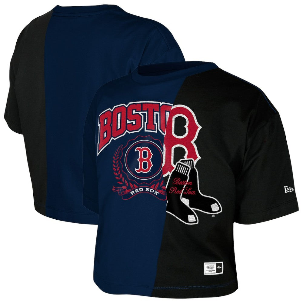Boston Red Sox New Era Women's Upcycled Colorblocked Boxy Cropped T-Shirt Lifestyle