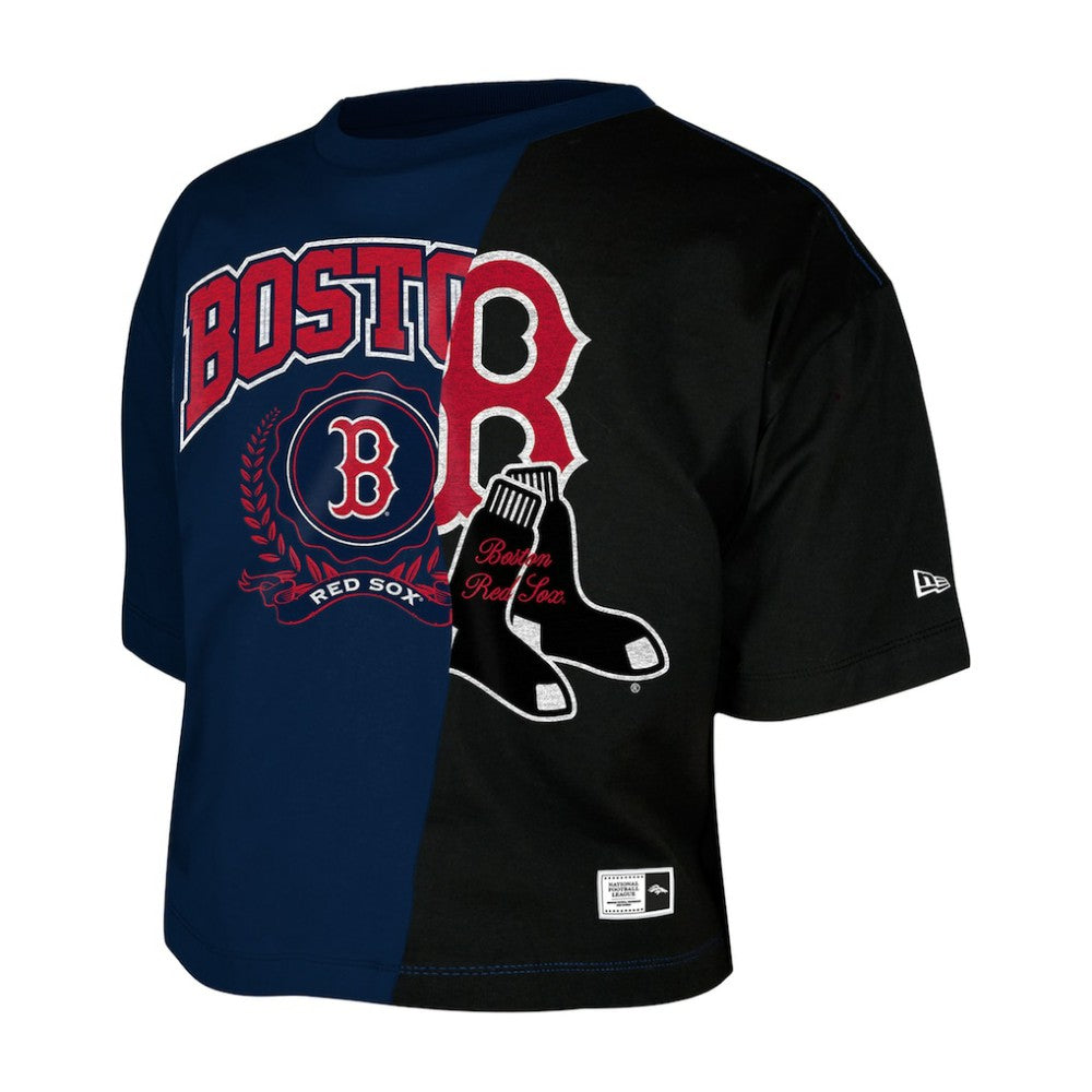 Boston Red Sox New Era Women's Upcycled Colorblocked Boxy Cropped T-Shirt Lifestyle