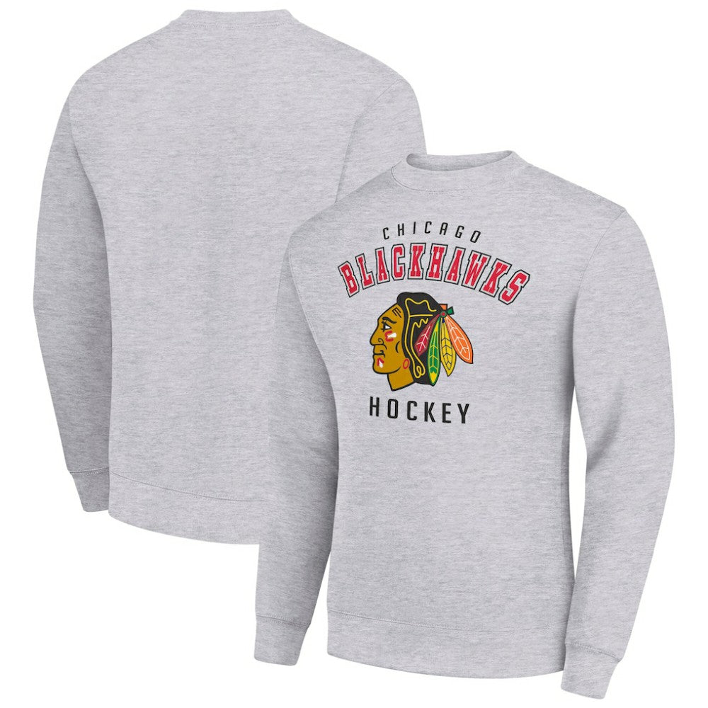 Chicago Blackhawks Men's Starter Team Logo Fleece Pullover Sweatshirt Heather Gray