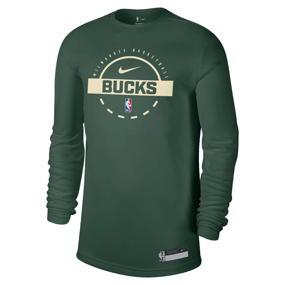 Nike - Milwaukee Bucks 2025/26 On-Court Flare Dri-FIT Practice Long Sleeve Tri-Blend T-Shirt - Hunter Green