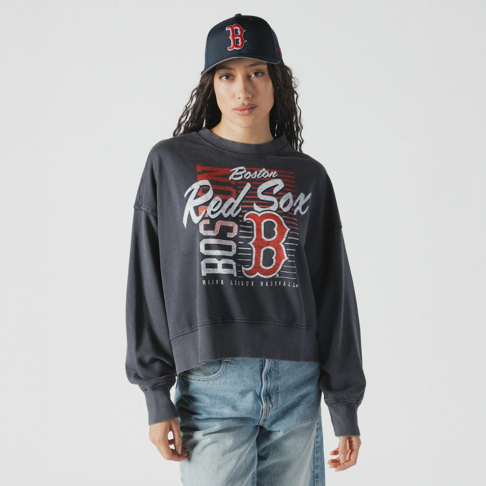 Boston Red Sox New Era Women's Boxy Mineral Wash Dolmen Sleeve Cropped Sweatshirt for sale