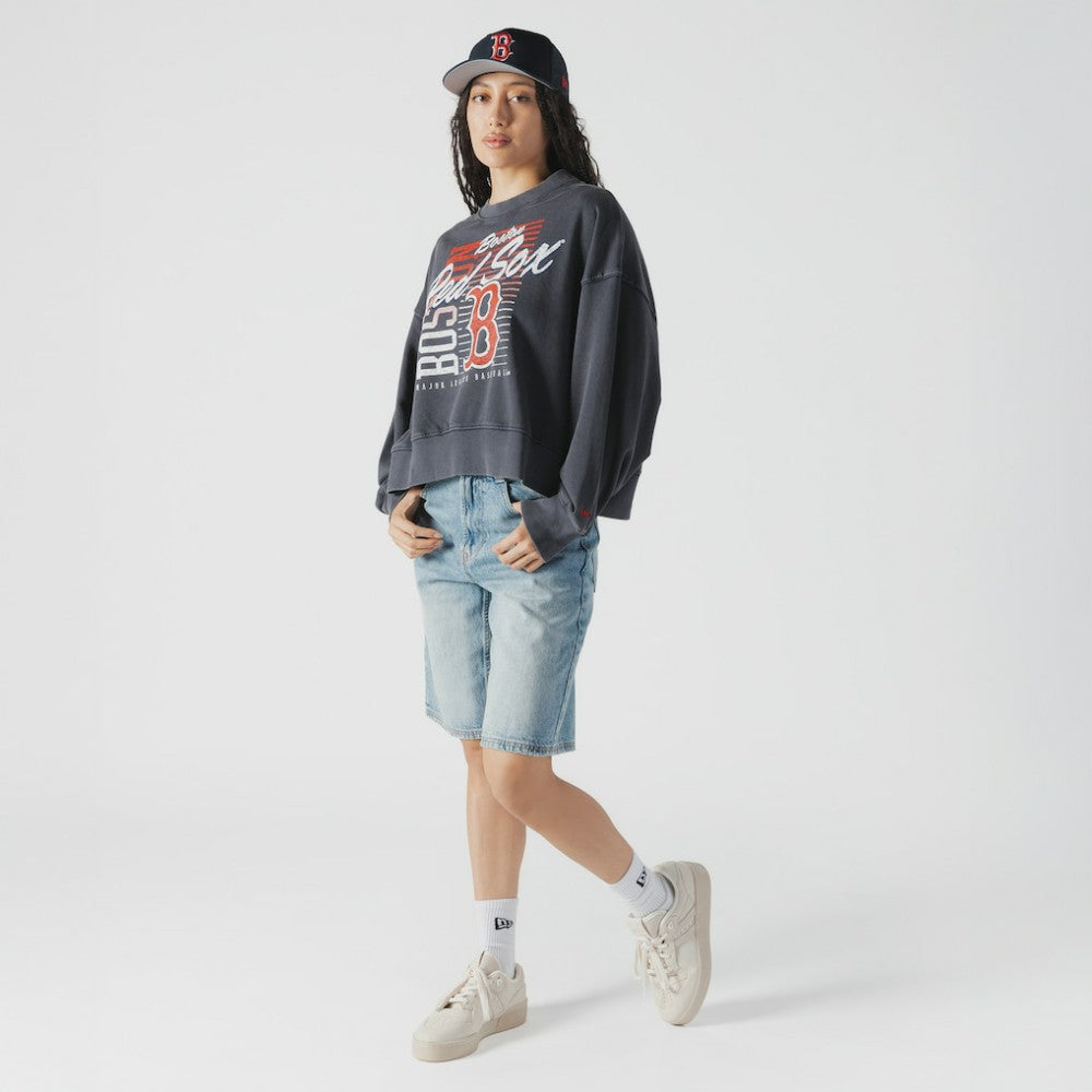 Boston Red Sox New Era Women's Boxy Mineral Wash Dolmen Sleeve Cropped Sweatshirt for sale