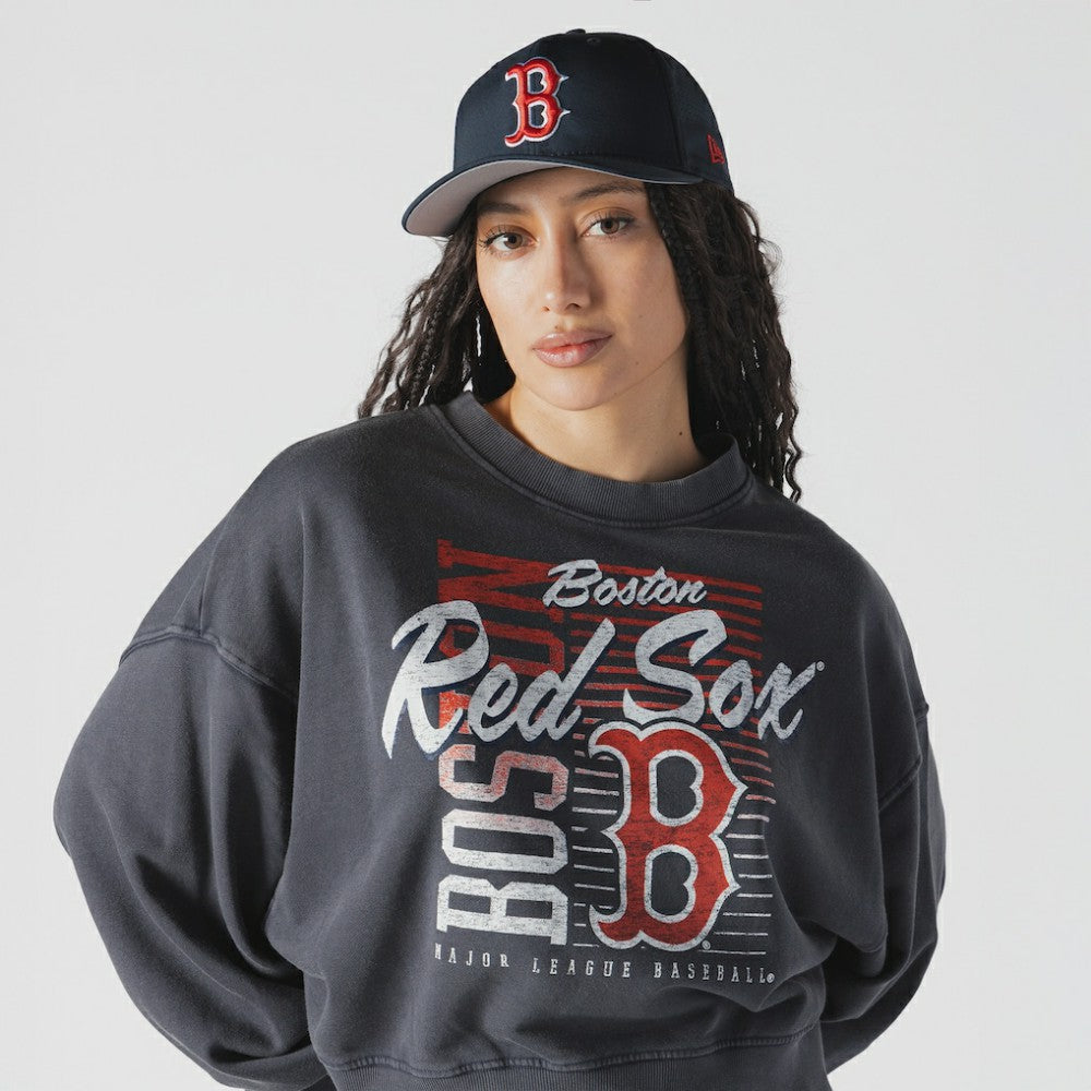 Boston Red Sox New Era Women's Boxy Mineral Wash Dolmen Sleeve Cropped Sweatshirt for sale