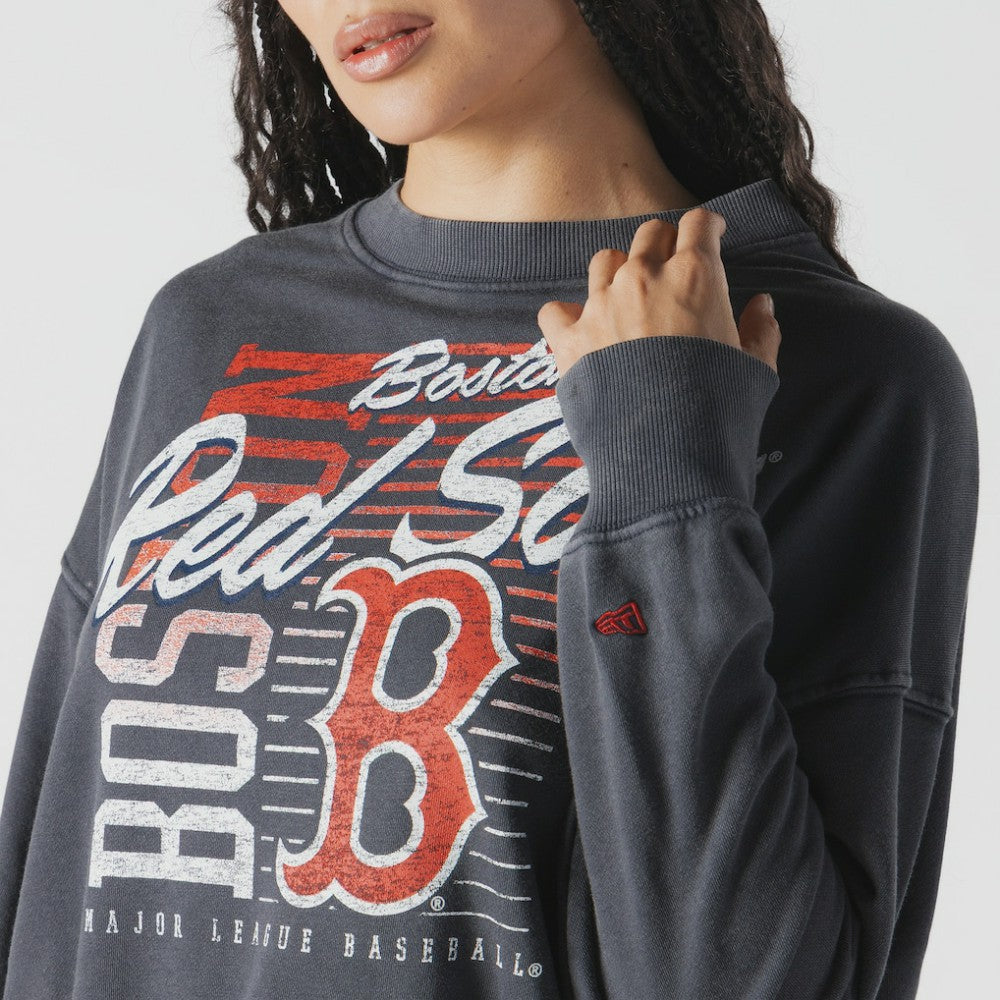 Boston Red Sox New Era Women's Boxy Mineral Wash Dolmen Sleeve Cropped Sweatshirt for sale
